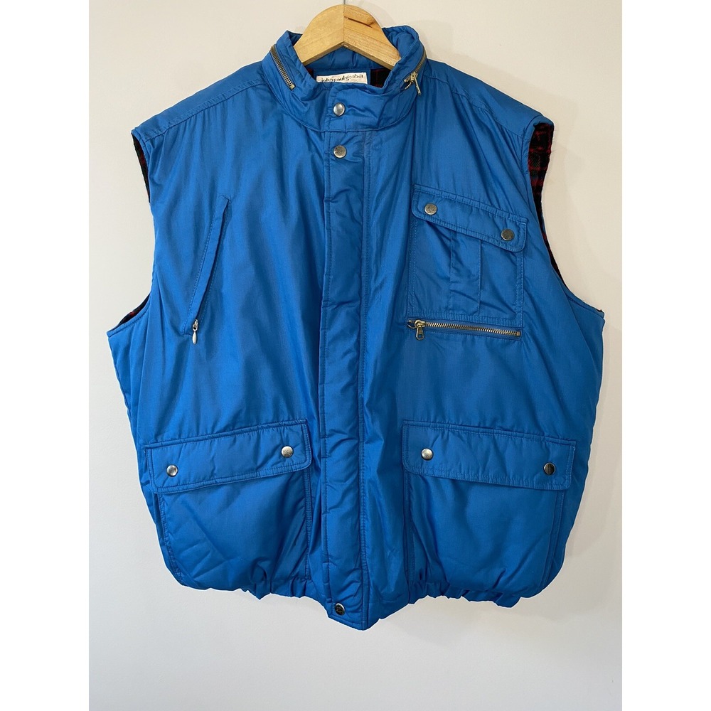 Vintage John Paul Goebel Vest Mens 2X Blue‎ Flannel Lined Zip Up Hooded Pockets